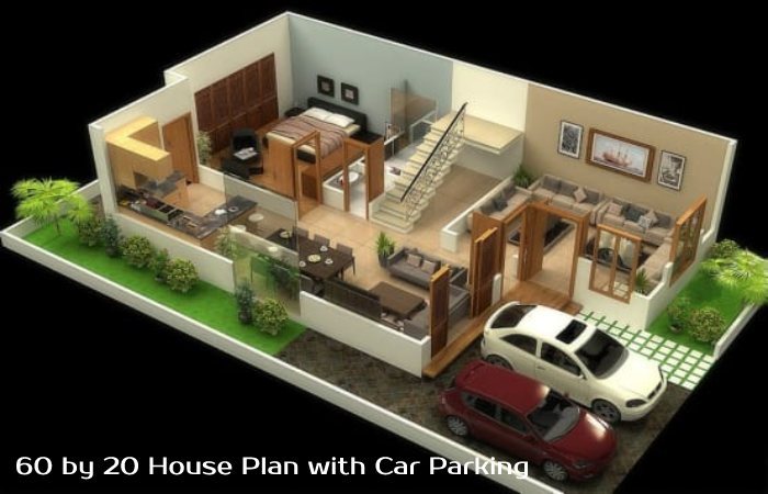 60 by 20 House Plan with Car Parking