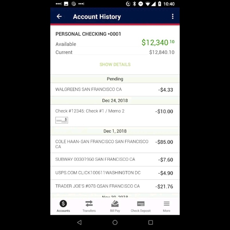 Check your account history