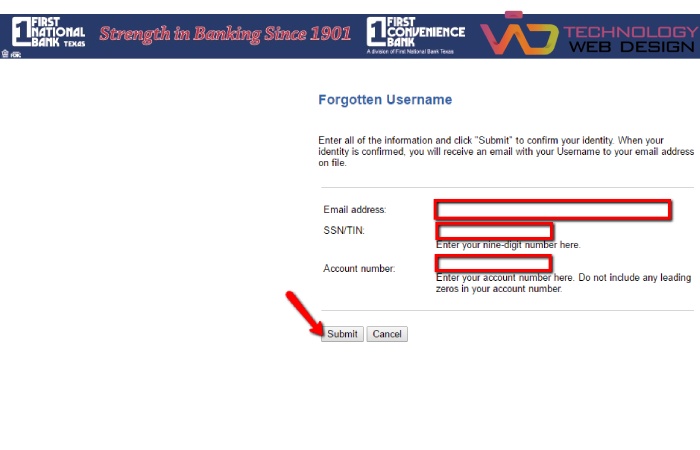 Enter your Username, SSN/TIN, and Account Number