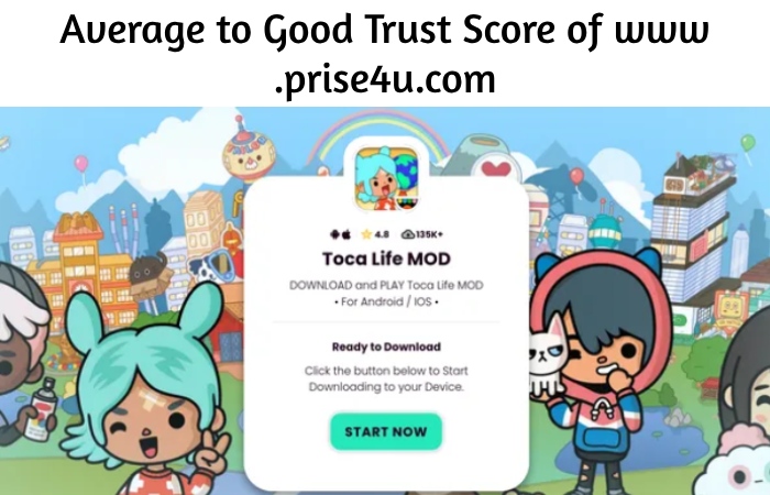 Average to Good Trust Score of www .prise4u.com